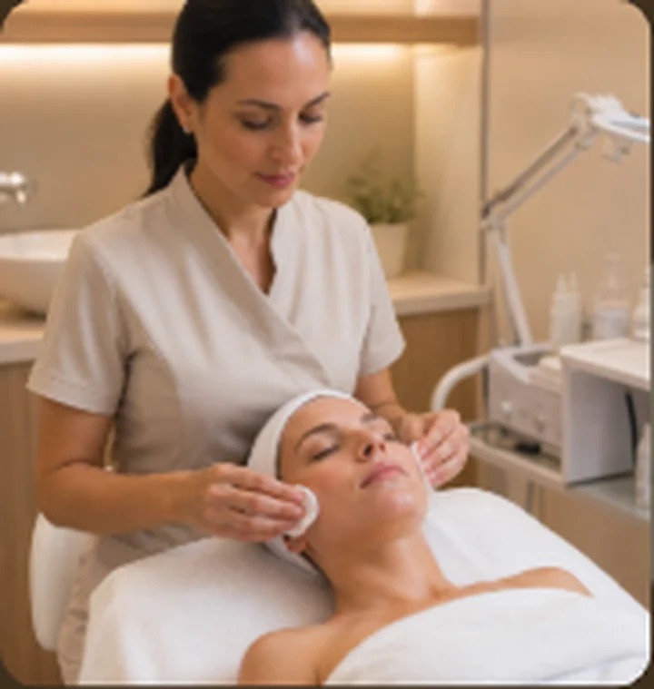 Profissional realizando limpeza de pele em cliente